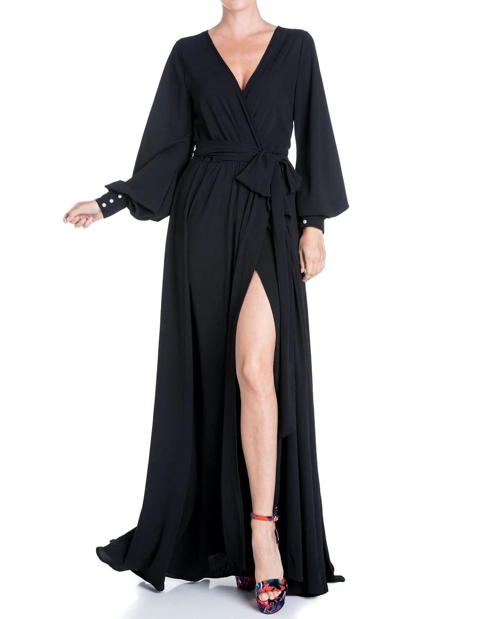 Meghan Los Angeles Black V-Neck Venus Black Long Sleeve Maxi Dress Size Small
